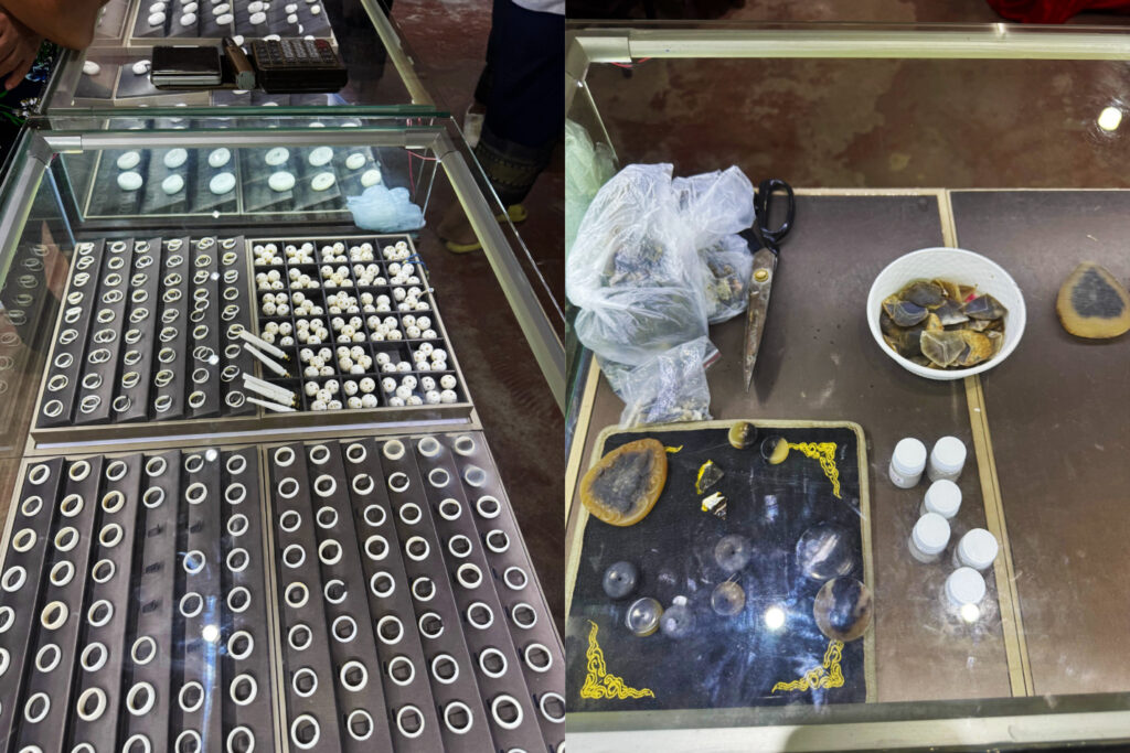 Rhino horn and ivory products make up a large portion of the products sold at newly established shops that have been documented across Laos over the course of 2024 and 2025. Images courtesy of Agent C Wildlife Initiative.
