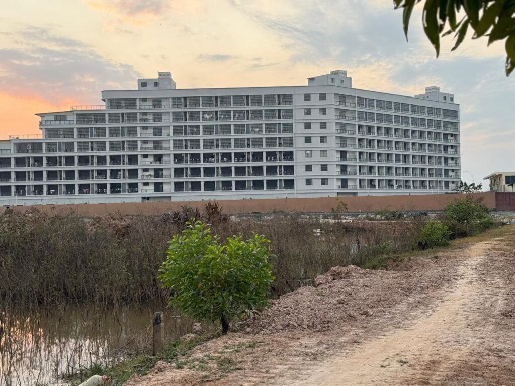 A scam compound identified by Cyberscam Monitor as Anlong Chrey Casino in Cambodia's Tbong Khmum province on January 17, 2026. (Mech Dara/Mekong Independent)