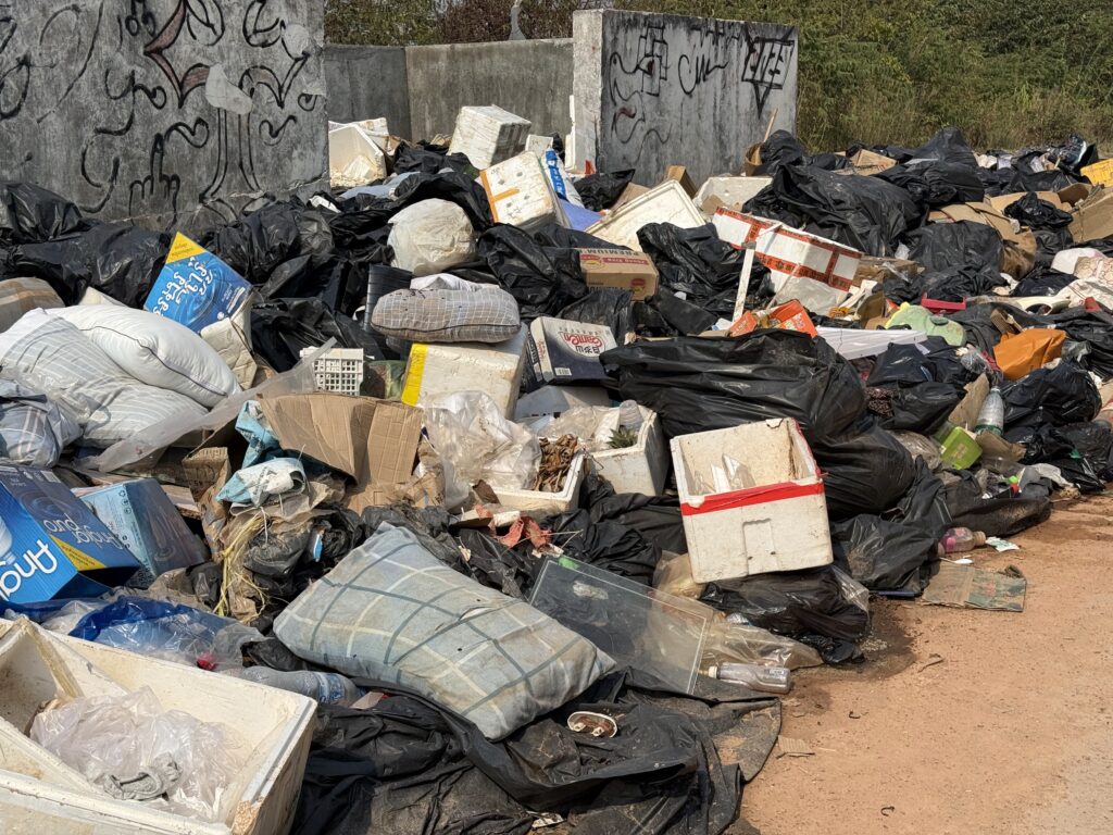 Trash overflows out of a dumpsite in the Long Bay Dara Sakor resort area in Cambodia's Koh Kong province on February 11, 2026. (Mech Dara/Mekong Independent)