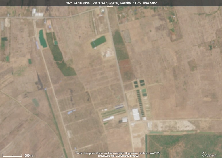 Developments in O'Ampil village in Cambodia's Banteay Meanchey province in March 2024, via the European Union's Copernicus satellite.