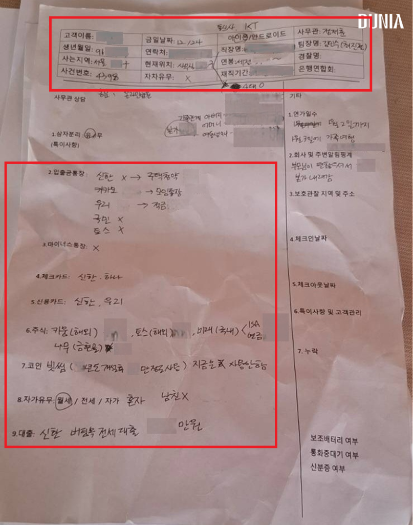 Internal records from a Cambodian scam ring, detailing victim Seoyeon Kim’s personal info, assets, and vacation plans. (Dunia)