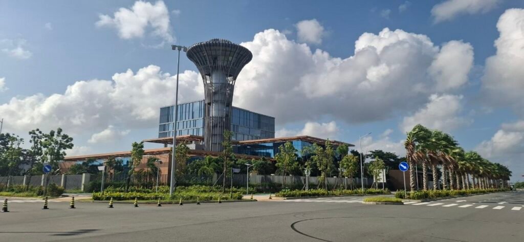 The Bay of Lights Business Center, which was gated off and appeared abandoned when reporters visited the site near Sihanoukville city on July 10, 2026. (Danielle Keeton-Olsen/Mekong Independent/Creative Commons)
